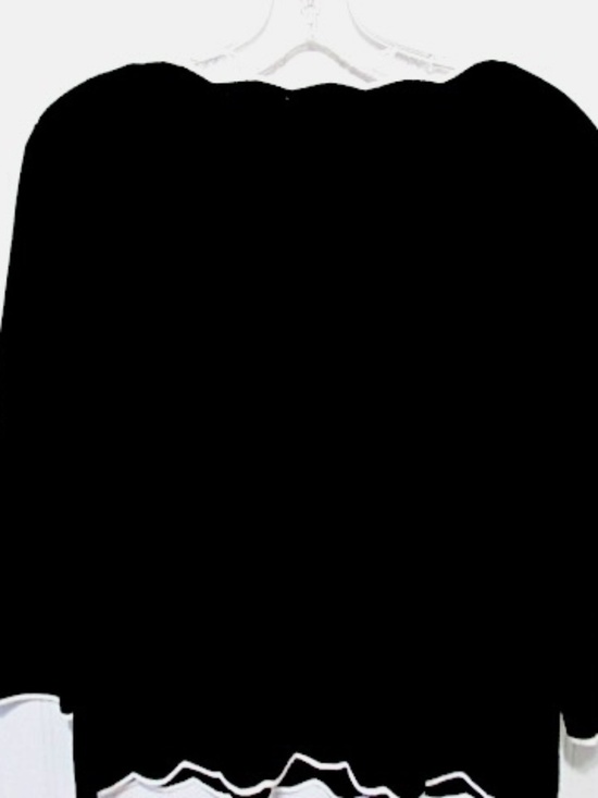 Black Knit Sweater with Scalloped White Edging, Size M - Picture 2 of 5